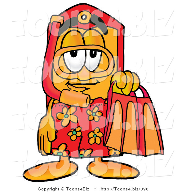 Illustration of a Cartoon Price Tag Mascot in Orange and Red Snorkel Gear