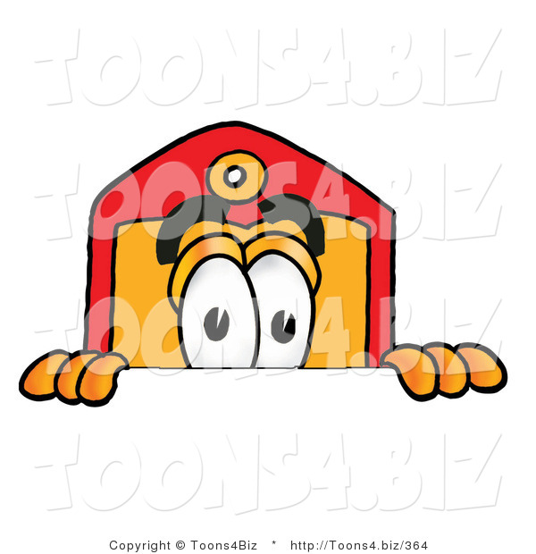 Illustration of a Cartoon Price Tag Mascot Peeking over a Surface