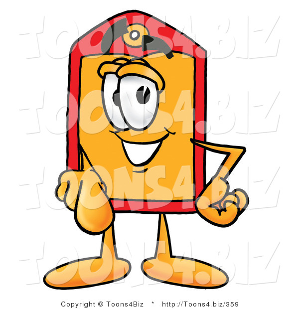 Illustration of a Cartoon Price Tag Mascot Pointing at the Viewer