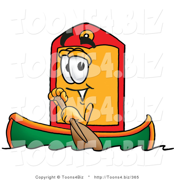 Illustration of a Cartoon Price Tag Mascot Rowing a Boat