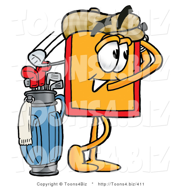 Illustration of a Cartoon Price Tag Mascot Swinging His Golf Club While Golfing