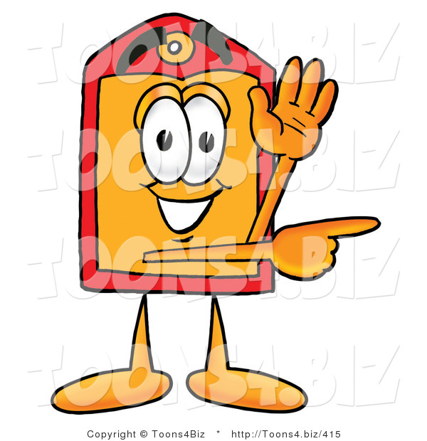 Illustration of a Cartoon Price Tag Mascot Waving and Pointing