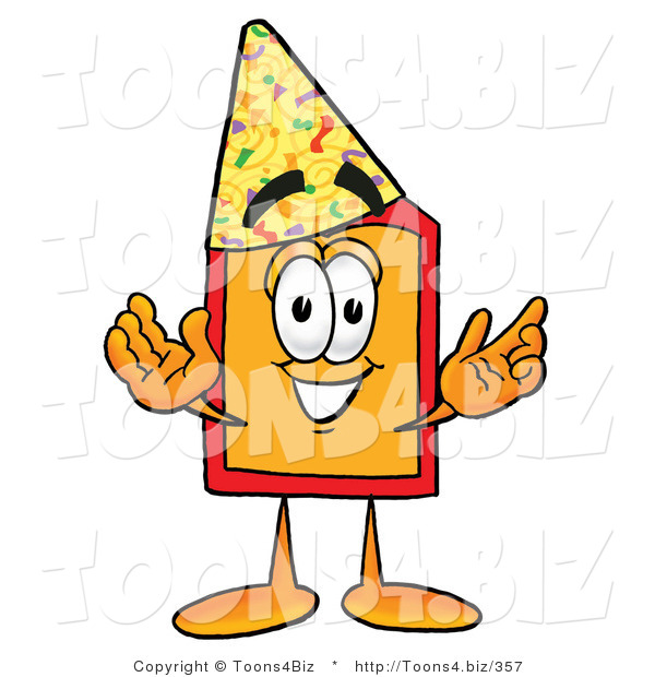 Illustration of a Cartoon Price Tag Mascot Wearing a Birthday Party Hat