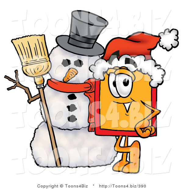Illustration of a Cartoon Price Tag Mascot with a Snowman on Christmas