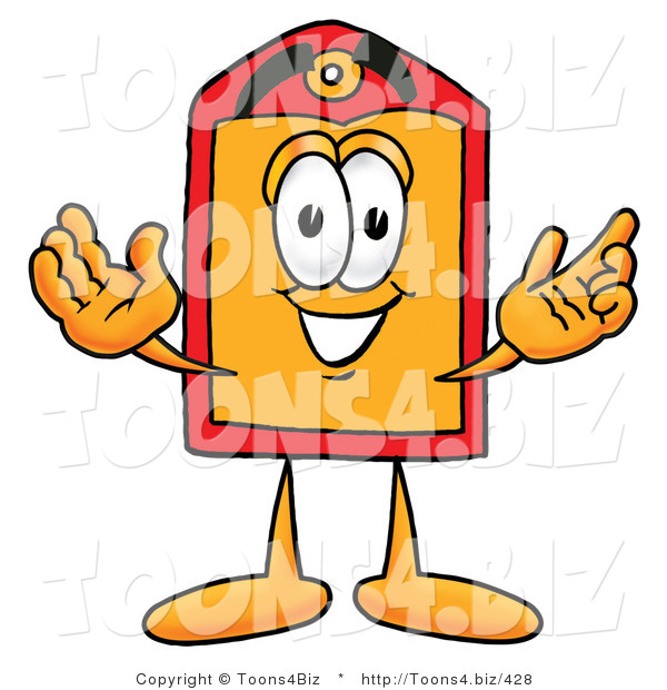 Illustration of a Cartoon Price Tag Mascot with Welcoming Open Arms