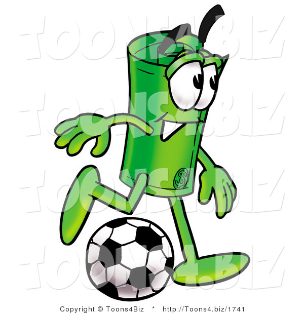 Illustration of a Cartoon Rolled Money Mascot Kicking a Soccer Ball