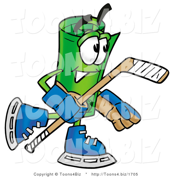Illustration of a Cartoon Rolled Money Mascot Playing Ice Hockey