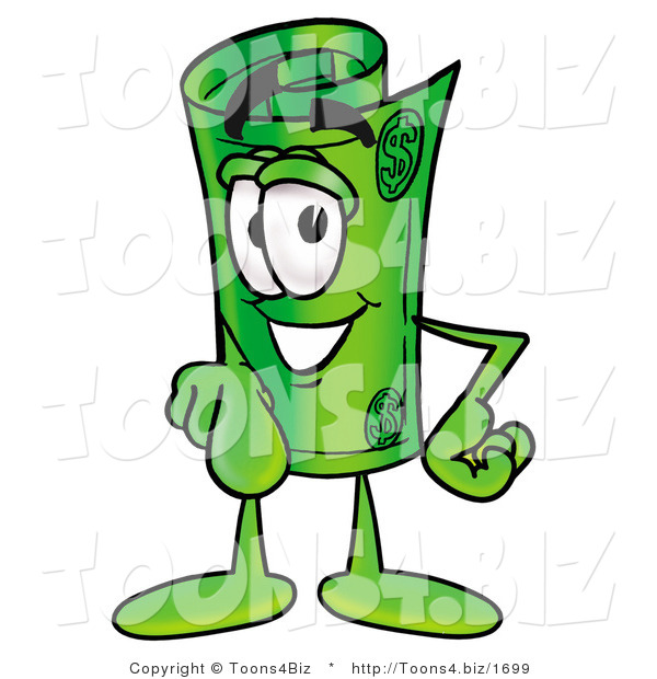 Illustration of a Cartoon Rolled Money Mascot Pointing at the Viewer