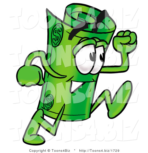 Illustration of a Cartoon Rolled Money Mascot Running