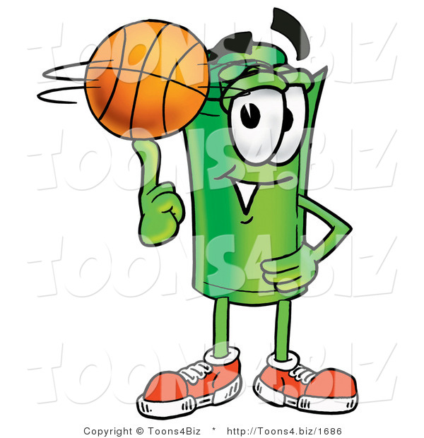 Illustration of a Cartoon Rolled Money Mascot Spinning a Basketball on His Finger