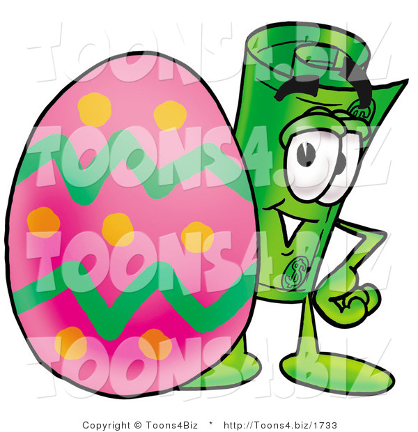 Illustration of a Cartoon Rolled Money Mascot Standing Beside an Easter Egg