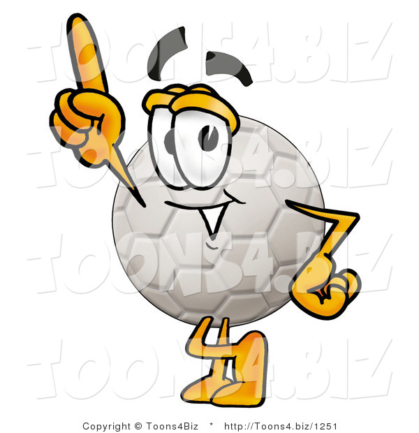 Illustration of a Cartoon Soccer Ball Mascot Pointing Upwards