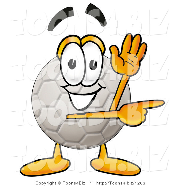 Illustration of a Cartoon Soccer Ball Mascot Waving and Pointing