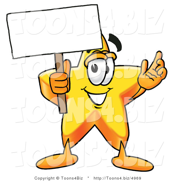 Illustration of a Cartoon Star Mascot Holding a Blank Sign