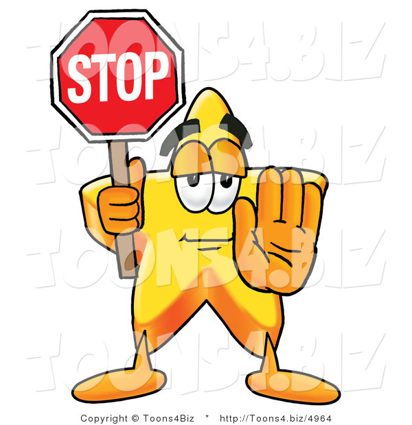 Illustration of a Cartoon Star Mascot Holding a Stop Sign