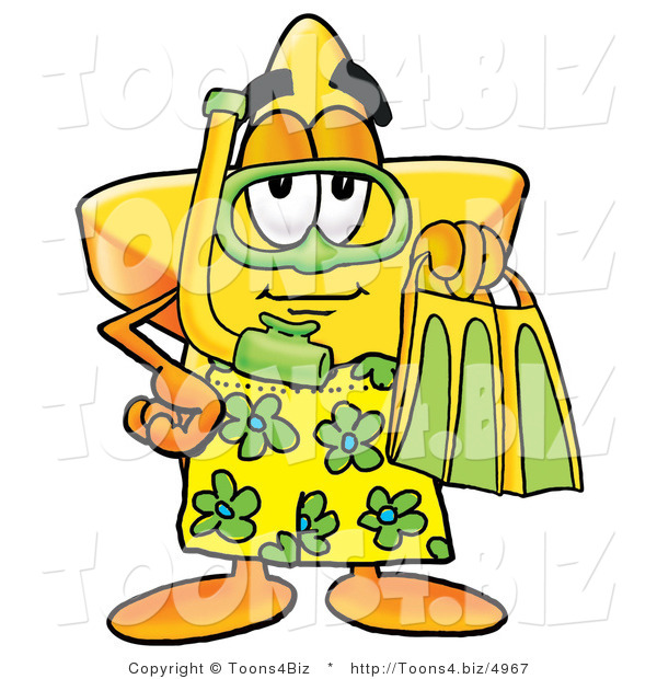 Illustration of a Cartoon Star Mascot in Green and Yellow Snorkel Gear