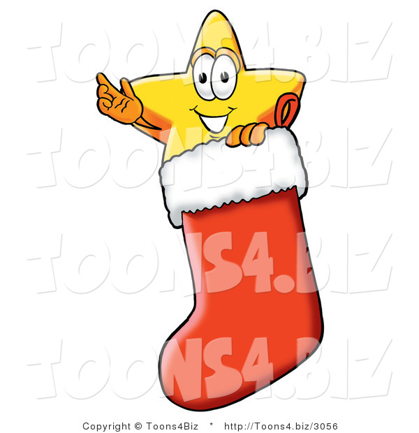 Illustration of a Cartoon Star Mascot Inside a Red Christmas Stocking