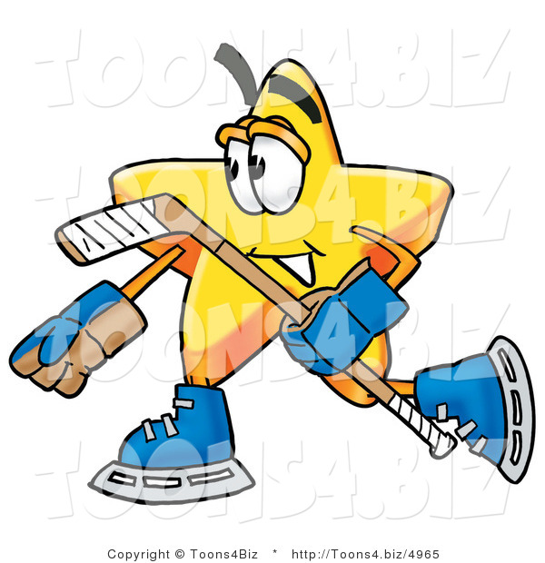 Illustration of a Cartoon Star Mascot Playing Ice Hockey