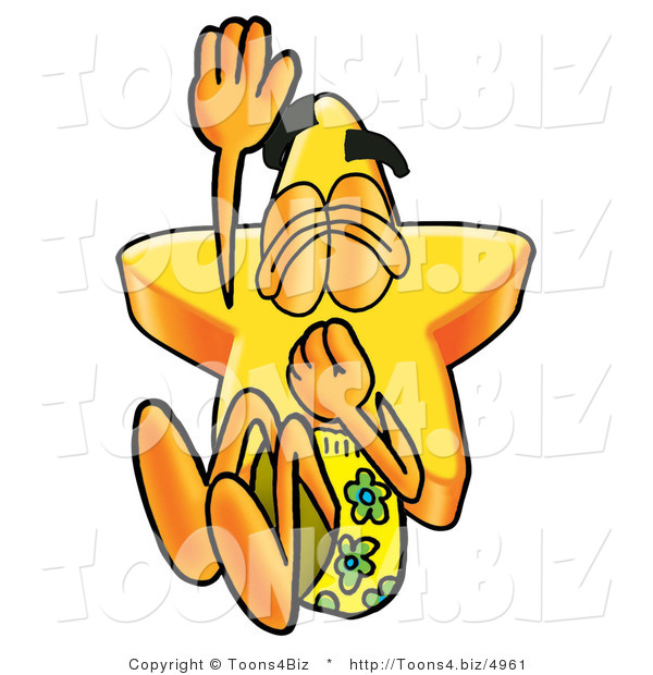 Illustration of a Cartoon Star Mascot Plugging His Nose While Jumping into Water