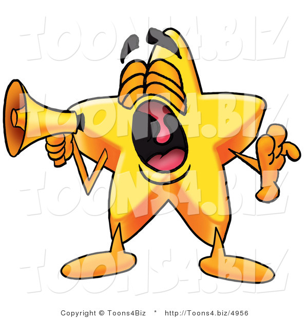 Illustration of a Cartoon Star Mascot Screaming into a Megaphone