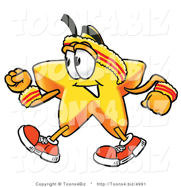 Illustration of a Cartoon Star Mascot Speed Walking or Jogging