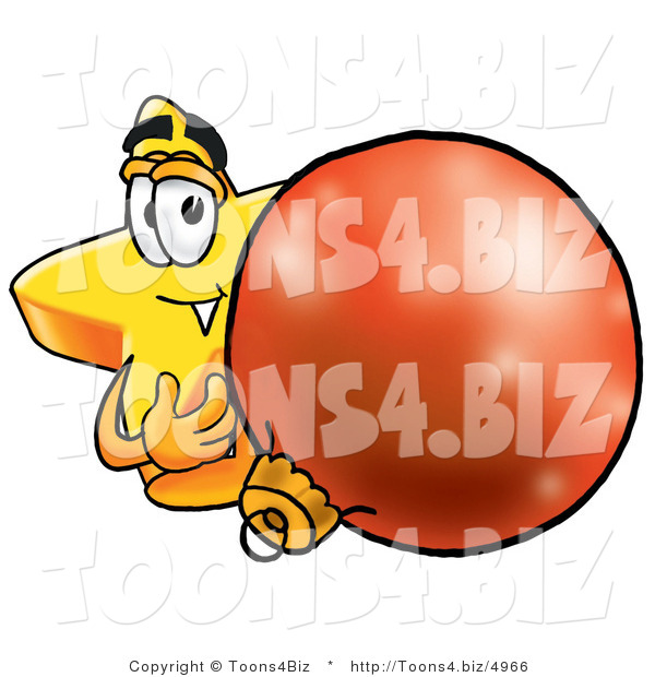Illustration of a Cartoon Star Mascot Standing with a Christmas Bauble