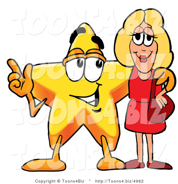 Illustration of a Cartoon Star Mascot Talking to a Pretty Blond Woman