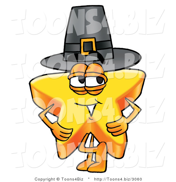 Illustration of a Cartoon Star Mascot Wearing a Pilgrim Hat on Thanksgiving