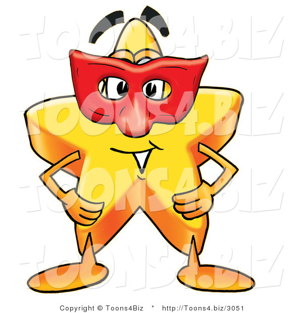 Illustration of a Cartoon Star Mascot Wearing a Red Mask over His Face