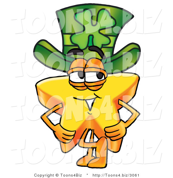 Illustration of a Cartoon Star Mascot Wearing a Saint Patricks Day Hat with a Clover on It