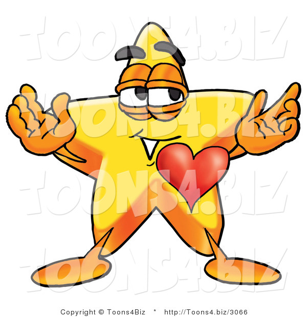 Illustration of a Cartoon Star Mascot with His Heart Beating out of His Chest
