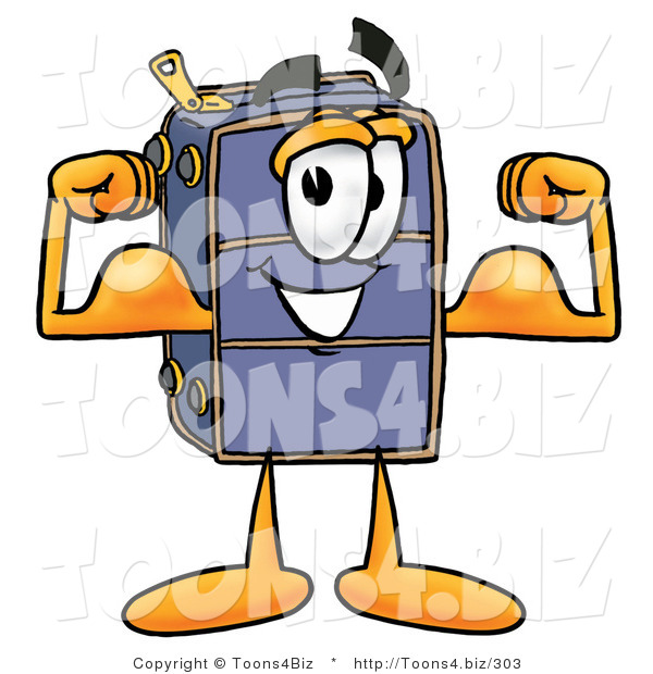 Illustration of a Cartoon Suitcase Mascot Flexing His Arm Muscles