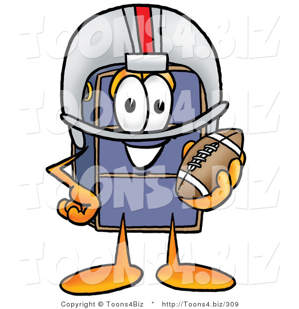 Illustration of a Cartoon Suitcase Mascot in a Helmet, Holding a Football