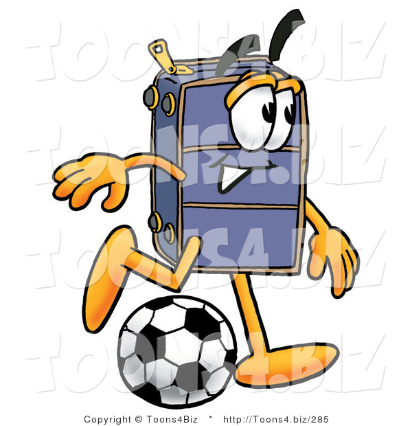 Illustration of a Cartoon Suitcase Mascot Kicking a Soccer Ball