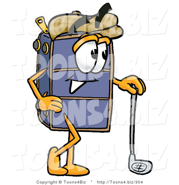 Illustration of a Cartoon Suitcase Mascot Leaning on a Golf Club While Golfing