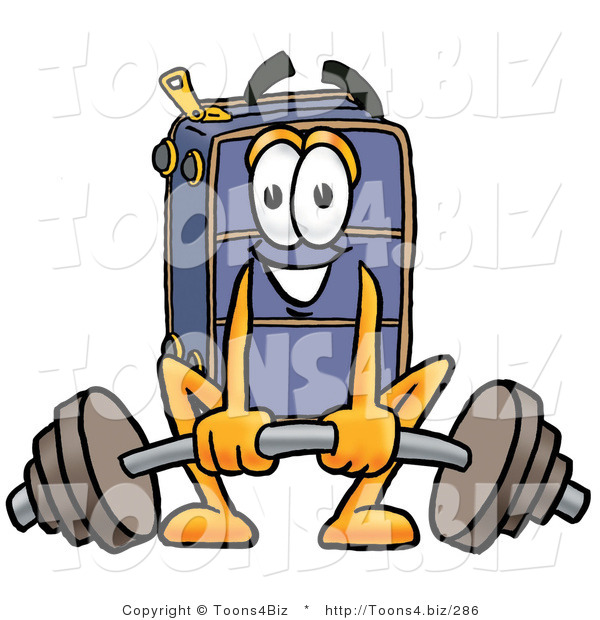 Illustration of a Cartoon Suitcase Mascot Lifting a Heavy Barbell
