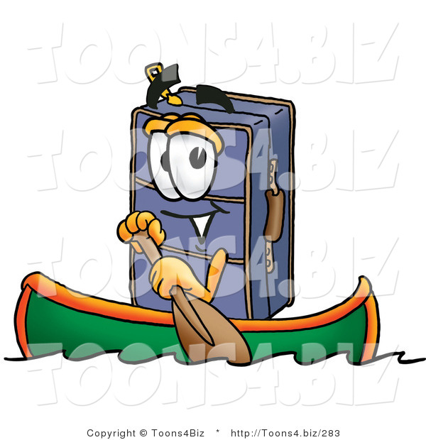 Illustration of a Cartoon Suitcase Mascot Rowing a Boat
