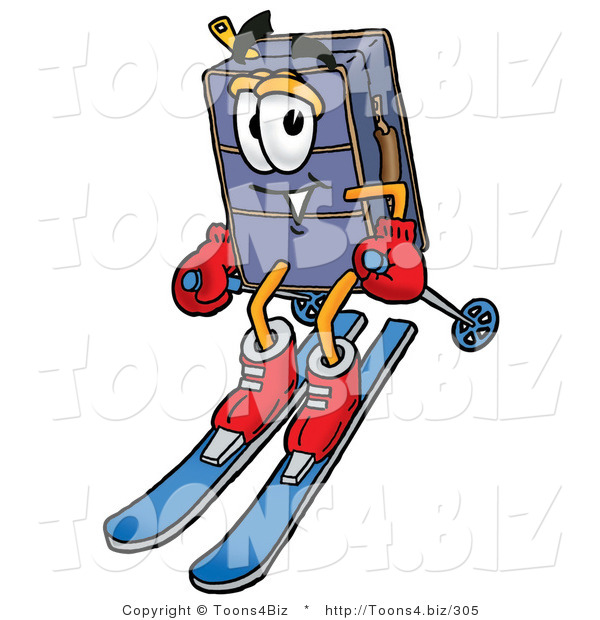 Illustration of a Cartoon Suitcase Mascot Skiing Downhill