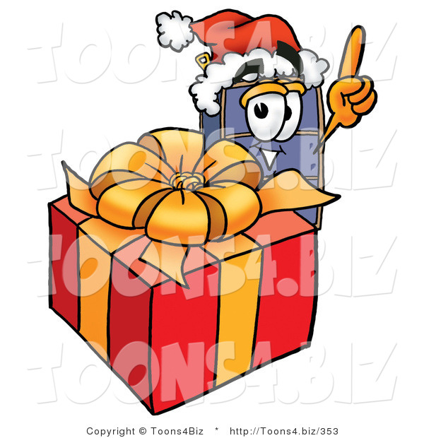 Illustration of a Cartoon Suitcase Mascot Standing by a Christmas Present