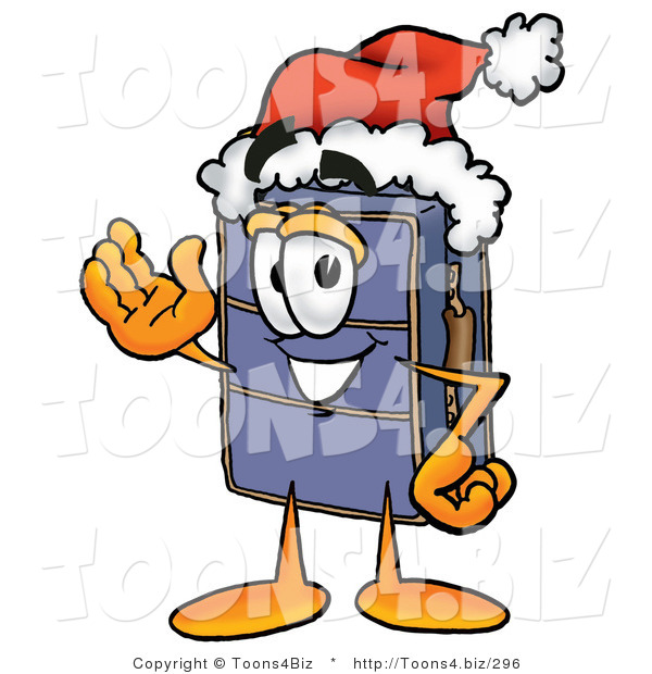 Illustration of a Cartoon Suitcase Mascot Wearing a Santa Hat and Waving