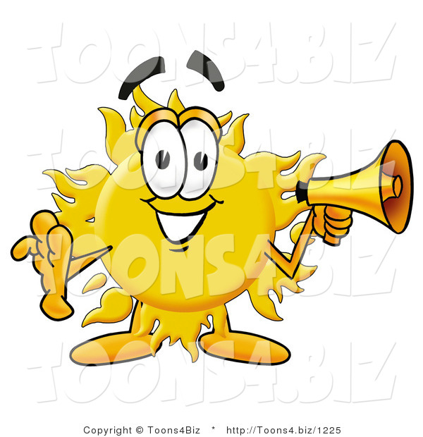 Illustration of a Cartoon Sun Mascot Holding a Megaphone