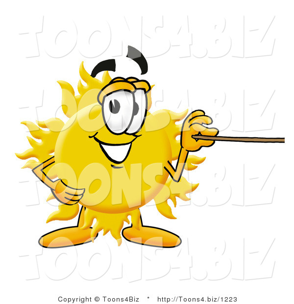 Illustration of a Cartoon Sun Mascot Holding a Pointer Stick