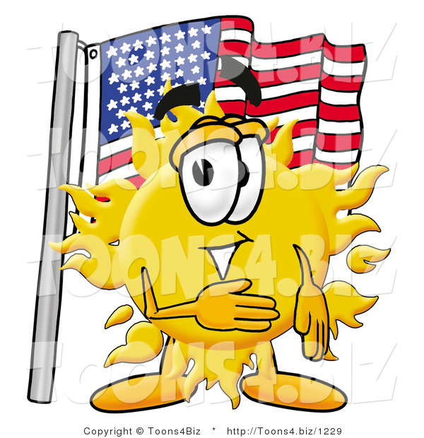 Illustration of a Cartoon Sun Mascot Pledging Allegiance to an American Flag