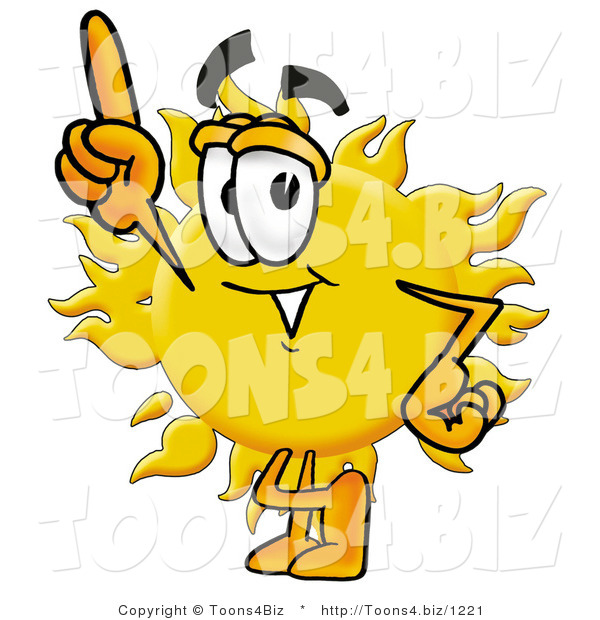 Illustration of a Cartoon Sun Mascot Pointing Upwards