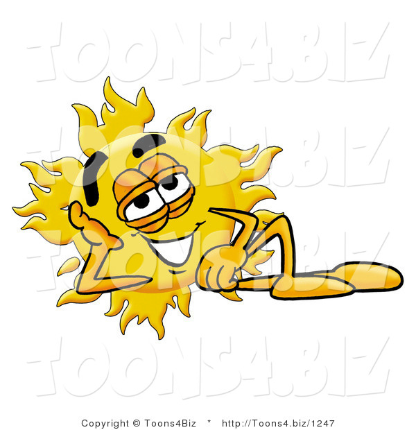 Illustration of a Cartoon Sun Mascot Resting His Head on His Hand