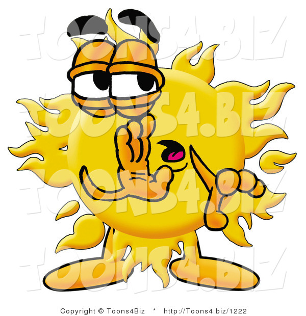 Illustration of a Cartoon Sun Mascot Whispering and Gossiping