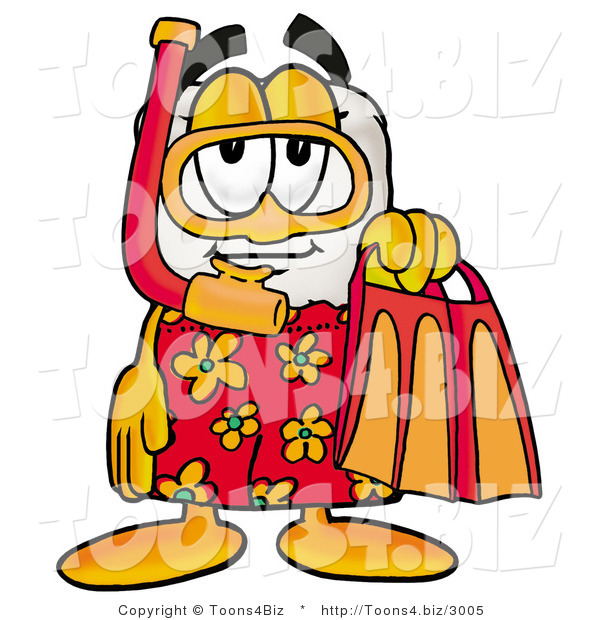 Illustration of a Cartoon Tooth Mascot in Orange and Red Snorkel Gear