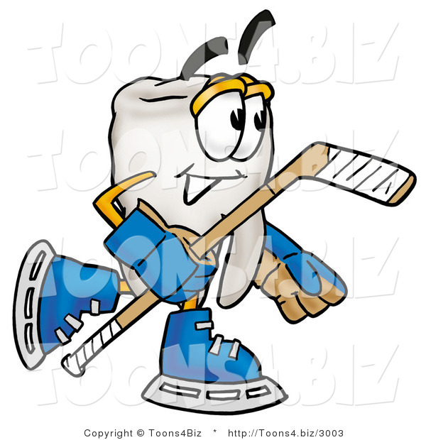 Illustration of a Cartoon Tooth Mascot Playing Ice Hockey