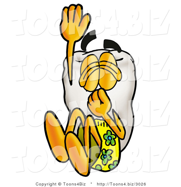 Illustration of a Cartoon Tooth Mascot Plugging His Nose While Jumping into Water
