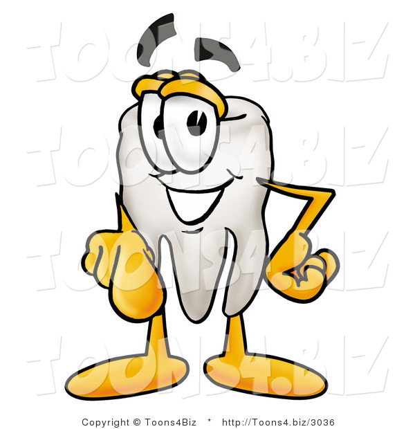 Illustration of a Cartoon Tooth Mascot Pointing at the Viewer